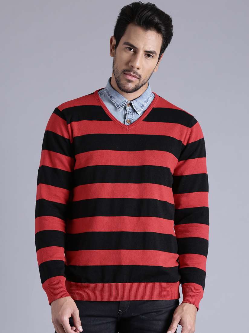Mens black and red sweater store