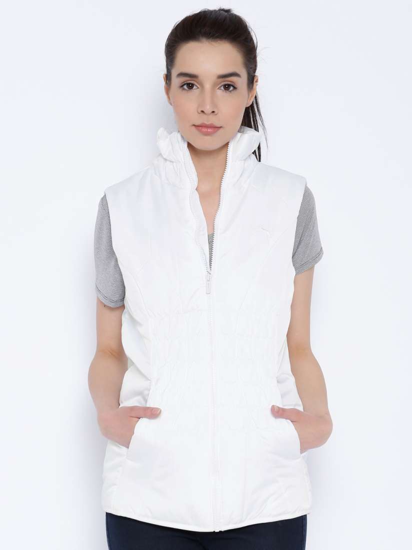 White sleeveless jacket women's on sale