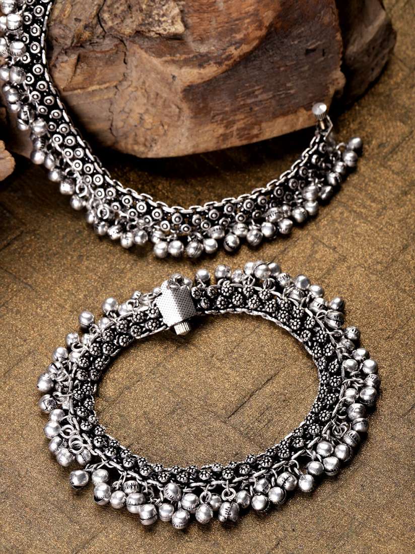 Buy Priyaasi Set of 2 Oxidised German Silver Ghungroo Anklets with Silver Plating Anklet for Women 9643855 Myntra