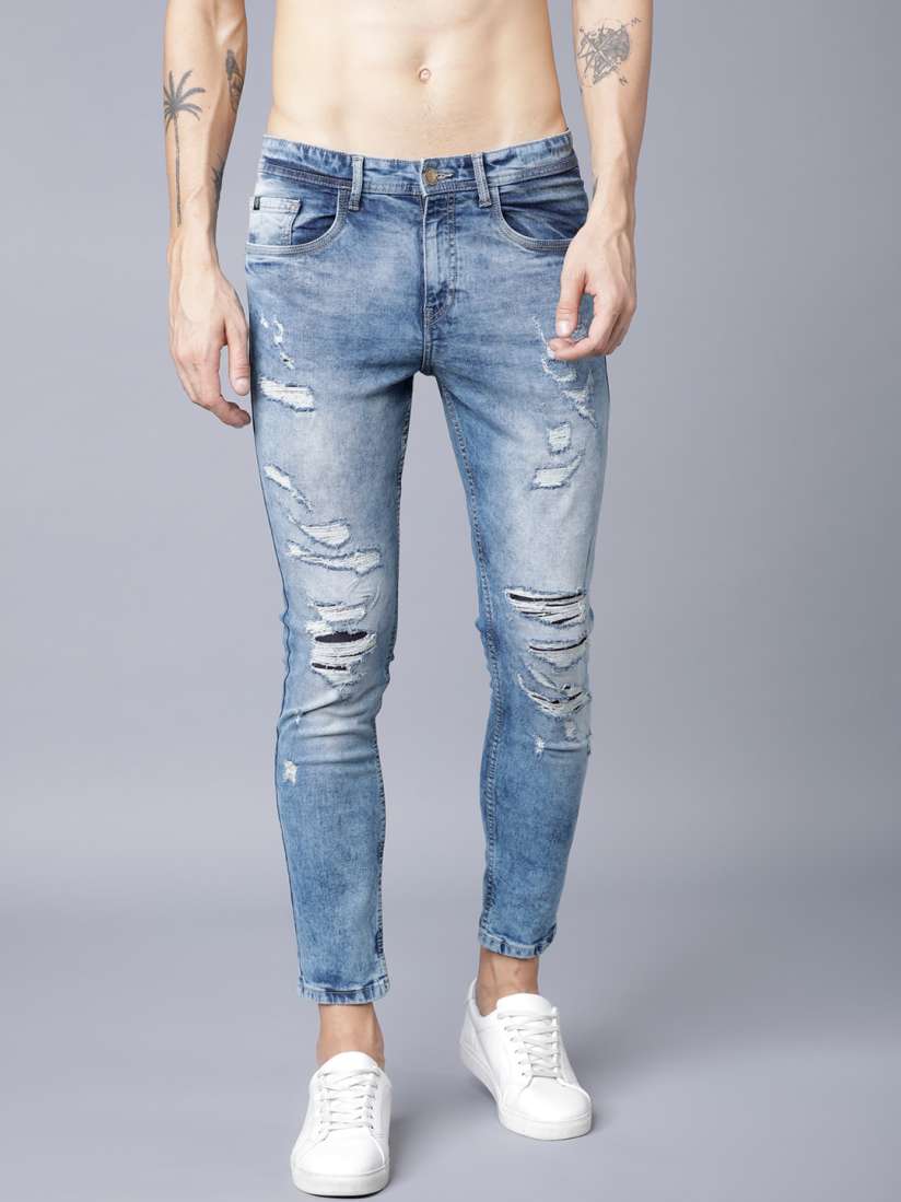 Buy LOCOMOTIVE Men Blue Tapered Fit Mid Rise Highly Distressed Stretchable Jeans Jeans for Men 9655651 Myntra