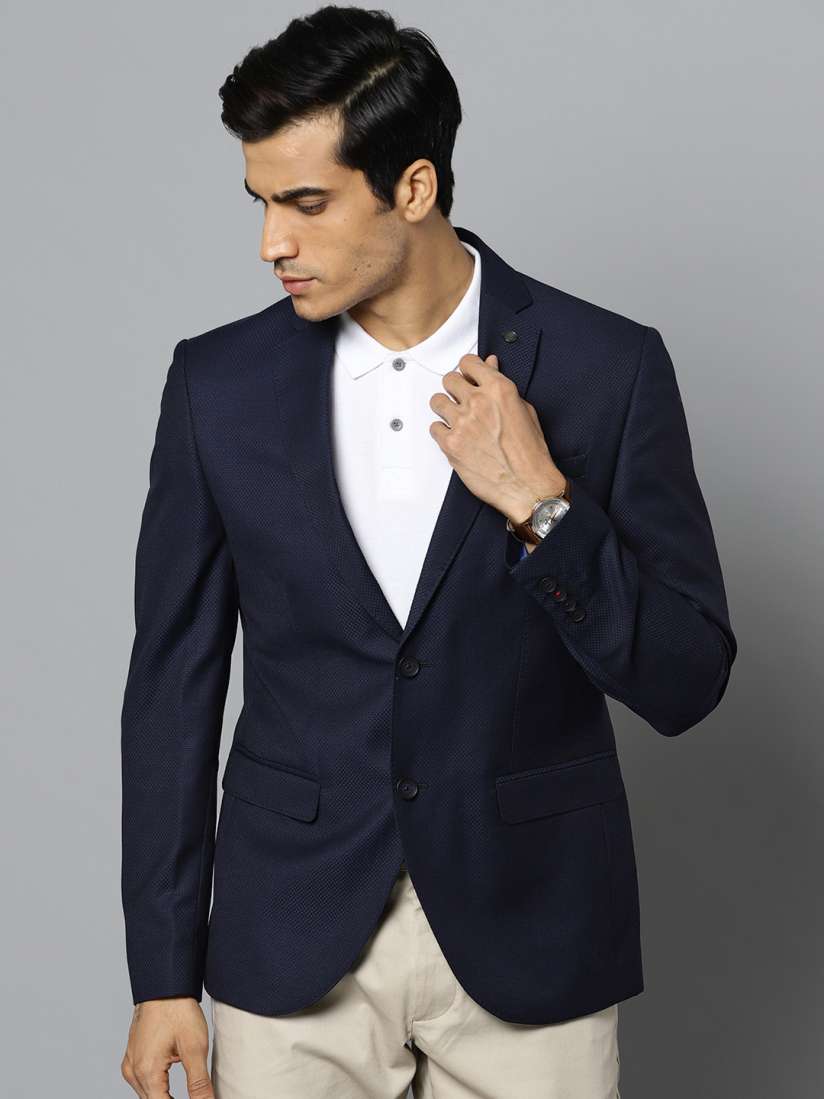 Buy Blackberrys Men Navy Blue Self Design Slim Fit Single Breasted Smart Casual Blazer Blazers for Men 9658597 Myntra