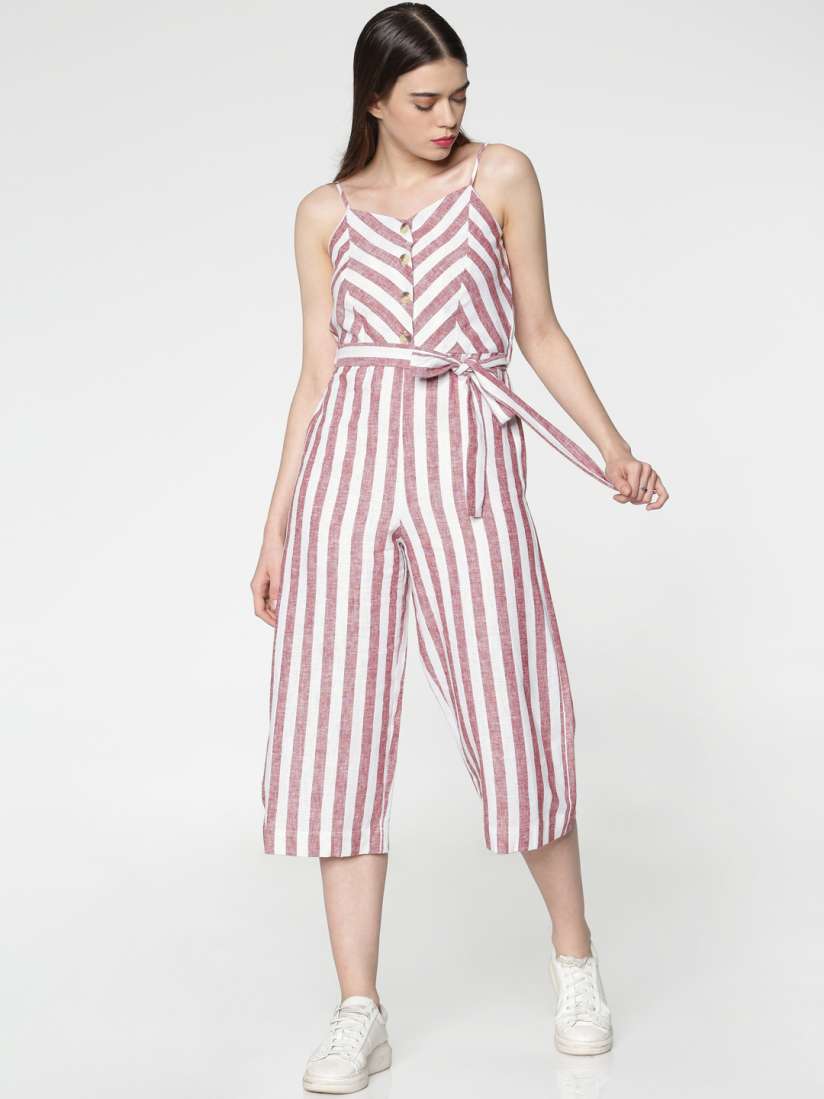 Buy ONLY Red White Striped Culotte Jumpsuit Jumpsuit for Women 9670845 Myntra