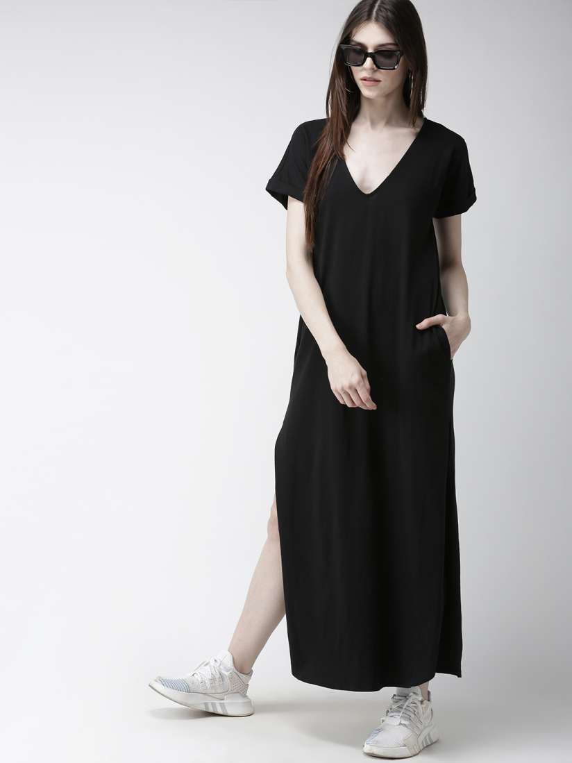 Buy FOREVER 21 Women Black Solid Maxi Dress Dresses for Women 9684109 Myntra