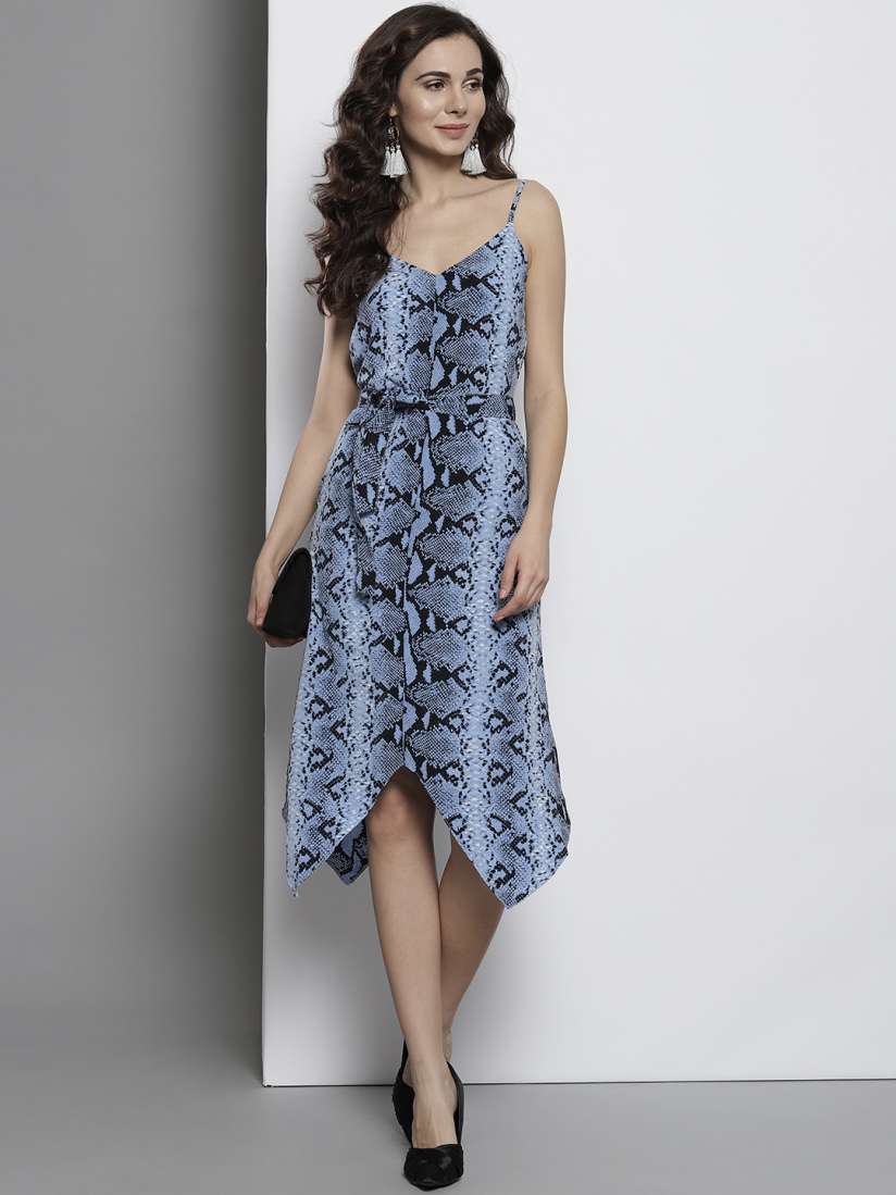 Buy DOROTHY PERKINS Women Blue Black Snakeskin Print Midi A Line Dress Dresses for Women 9694189 Myntra