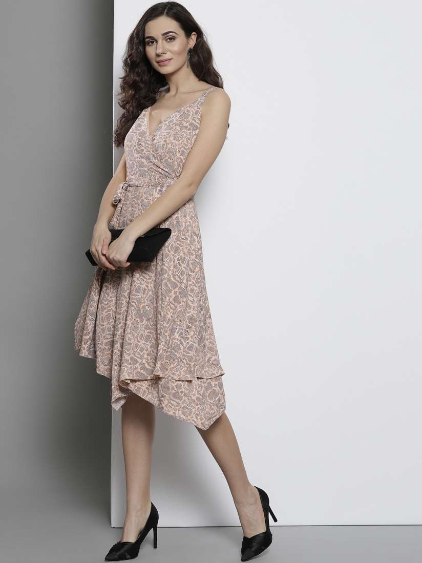 Buy DOROTHY PERKINS Women Peach Coloured Charcoal Grey Printed Wrap Dress Dresses for Women 9694313 Myntra