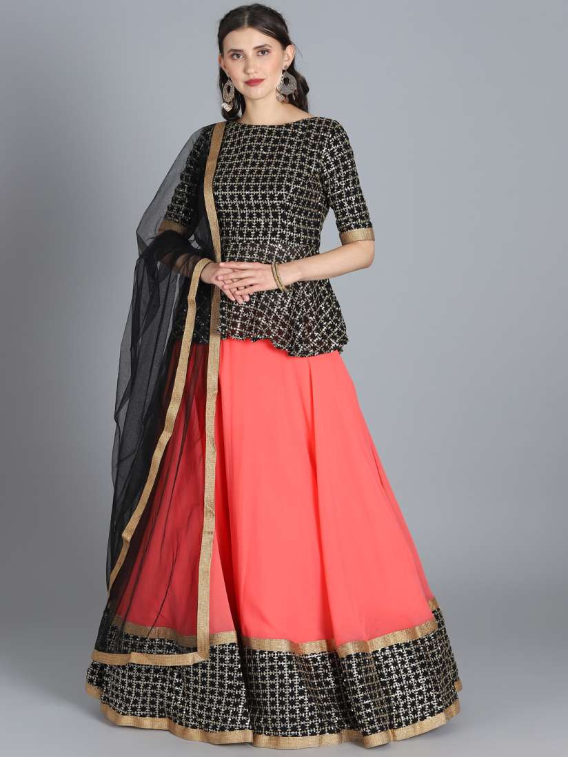 Buy Bollywood Vogue Black Peach Coloured Made to Measure Lehenga Choli with Dupatta Lehenga Choli for Women 9697309 Myntra