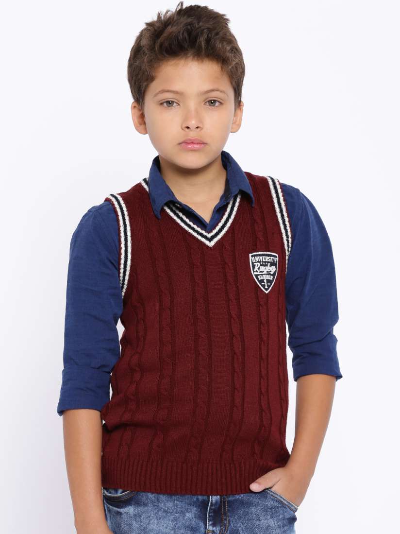 Buy YK Boys Maroon Sleeveless Sweater Sweaters for Boys 971257 Myntra