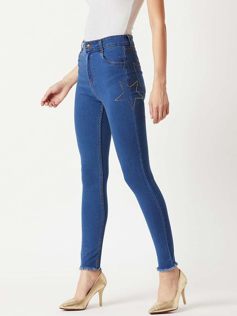 Buy Miss Chase Women Blue Skinny Fit High-Rise Clean Look