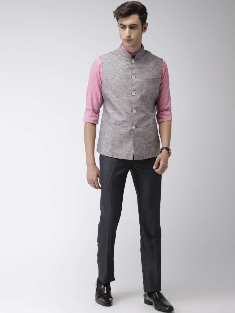 Buy Ethnix by Raymond Men Grey Self Designed Linen Nehru Jacket Nehru Jackets for Men 9720383 Myntra