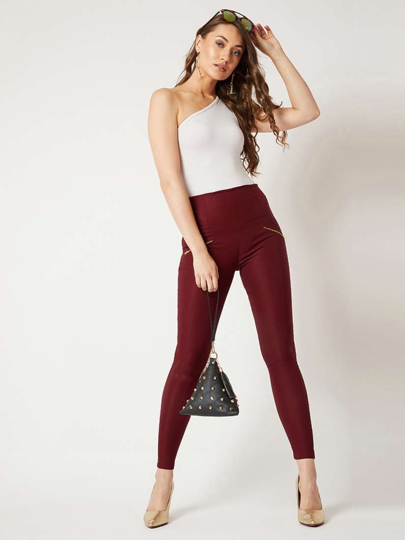 Buy Miss Chase Women Maroon Solid Jeggings Jeggings for Women 9723043 Myntra