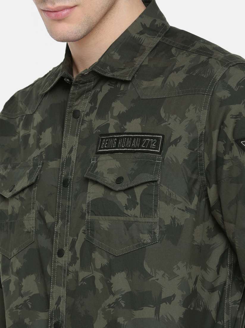 Buy Being Human Clothing Men Olive Green Camouflage Printed Casual Shirt Shirts for Men 9736925 Myntra
