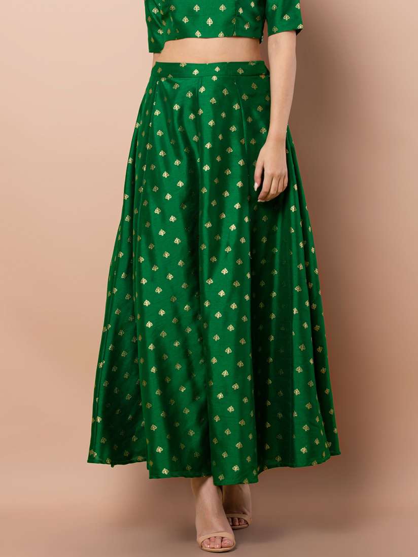 Green flared maxi skirt cheap