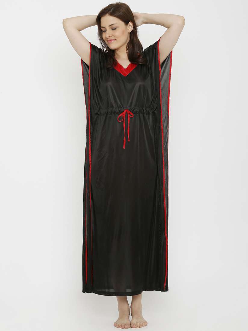 Buy Pretty Awesome Black Solid Kaftan Nightdress PTAS328 Nightdress for Women 9766483 Myntra