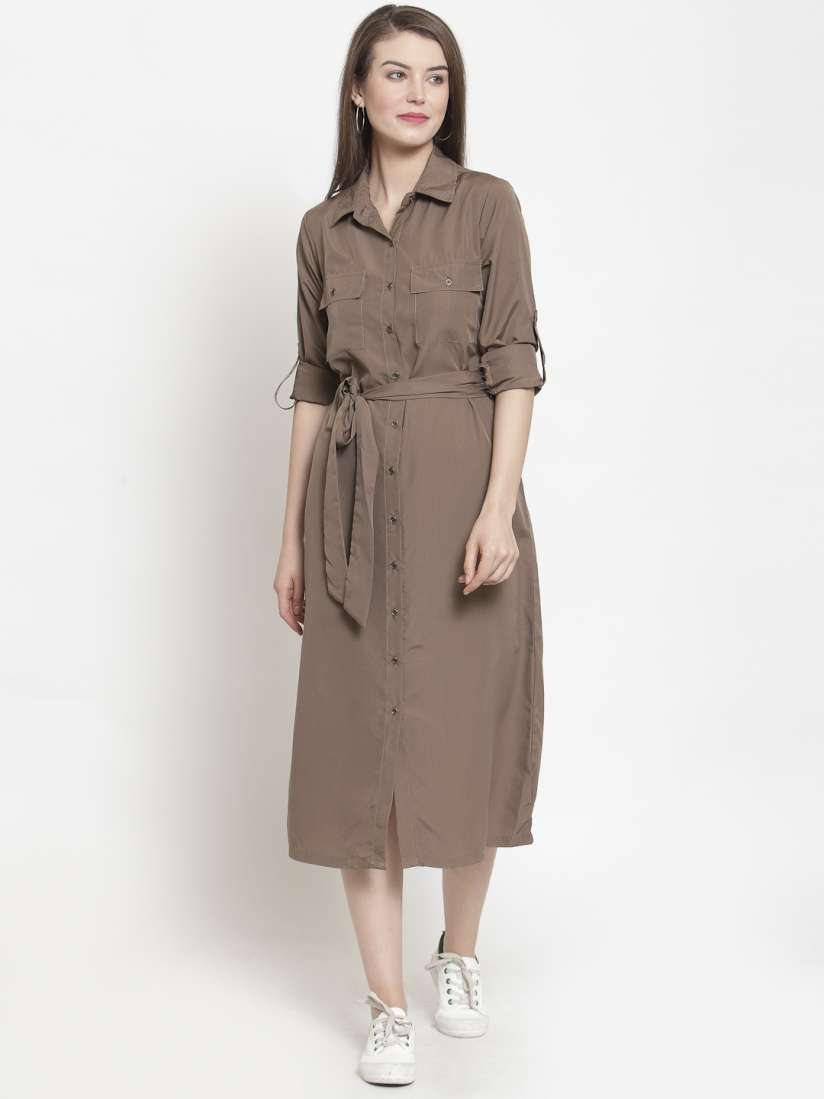 Buy Color Cocktail Women Brown Solid Shirt Dress Dresses for Women 9766841 Myntra