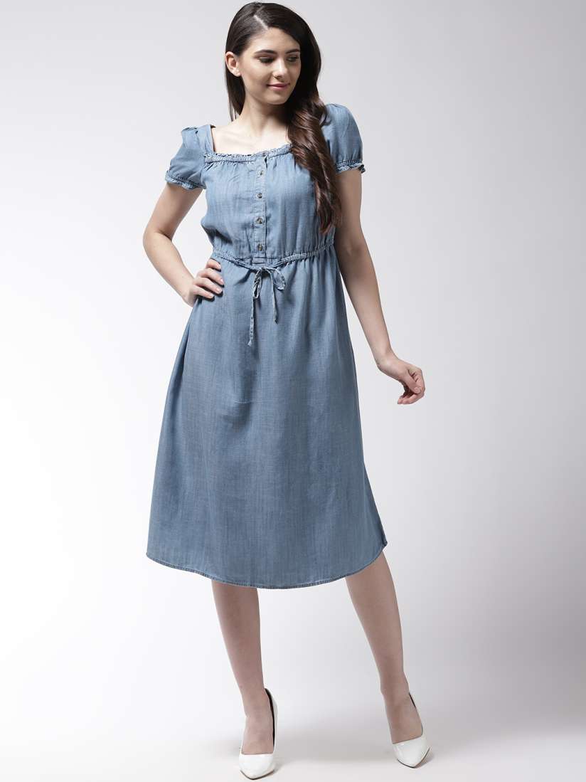 Buy Marks Spencer Women Blue Solid Chambray A Line Dress Dresses for Women 9775133 Myntra