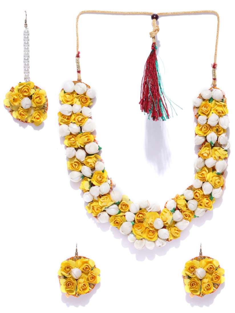 Buy YouBella Women Yellow Off White Beaded Floral Jewellery Set Jewellery Set for Women 9778353 Myntra