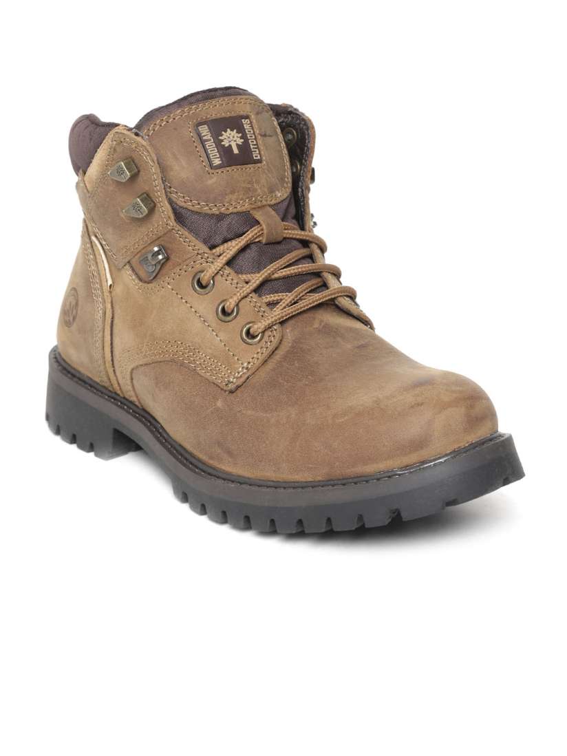 Buy Woodland Men Brown Solid Nubuck Leather Mid Top Flat Boots Boots for Men 9785233 Myntra