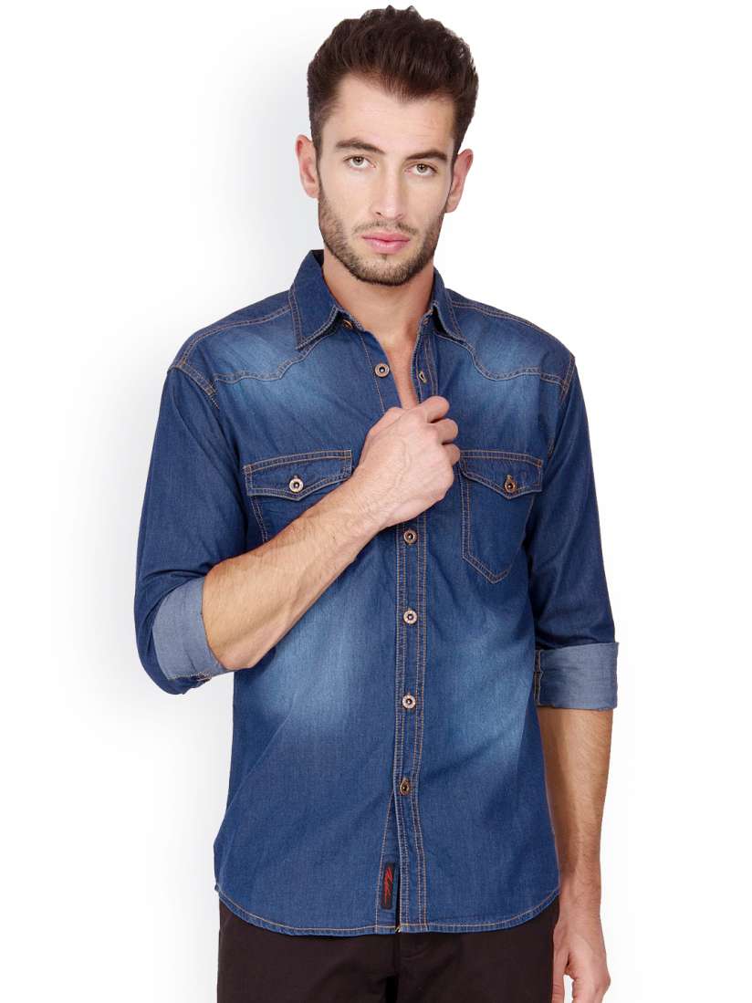 Buy High Star Blue Slim Fit Denim Shirt Shirts for Men 979292 Myntra