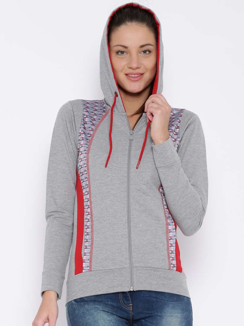 Buy FILA Grey Melange Printed Hooded Jacket Sweatshirts for Women 982156 Myntra
