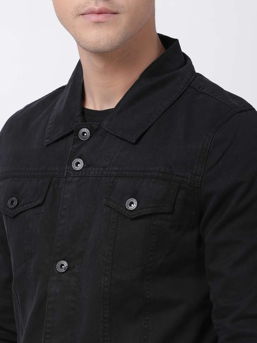 Buy Blue Saint Men Black Solid Denim Jacket Jackets for Men 9823447 Myntra