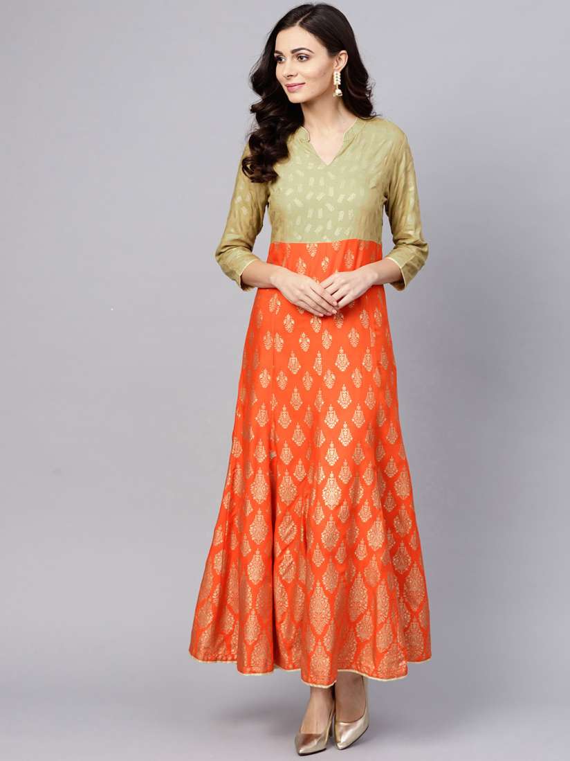 Buy AKS Women Orange Printed Maxi Dress Dresses for Women 9824115 Myntra