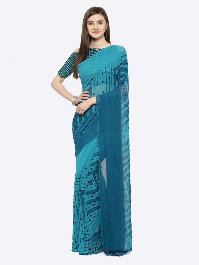 Buy Shaily Teal Printed Pure Georgette Saree Sarees for Women 9824311 Myntra