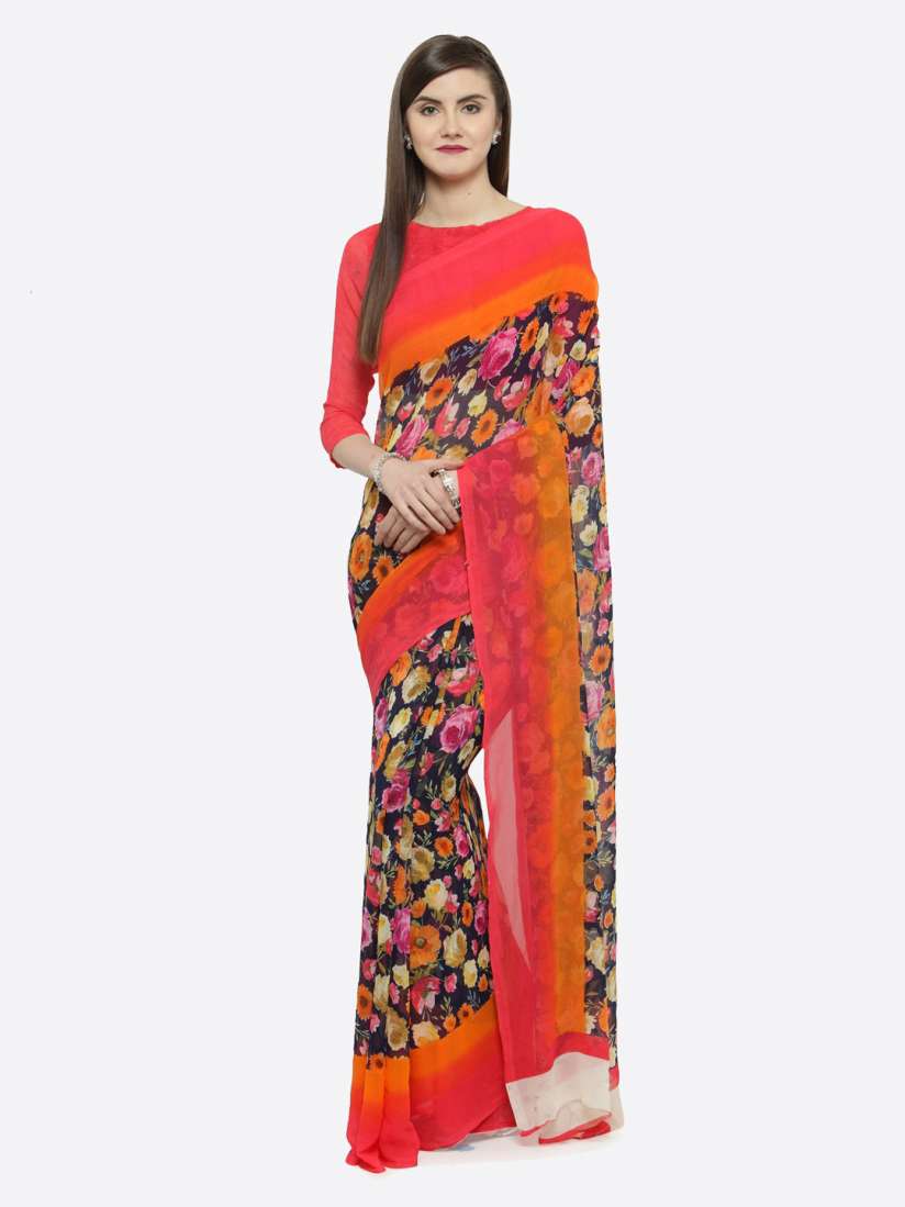Buy Shaily Multicoloured Printed Pure Georgette Saree Sarees for Women 9824315 Myntra