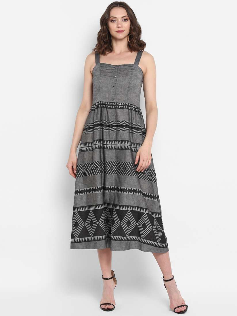 Buy MIAMINX Women Grey Printed Fit and Flare Dress Dresses for Women 9824691 Myntra