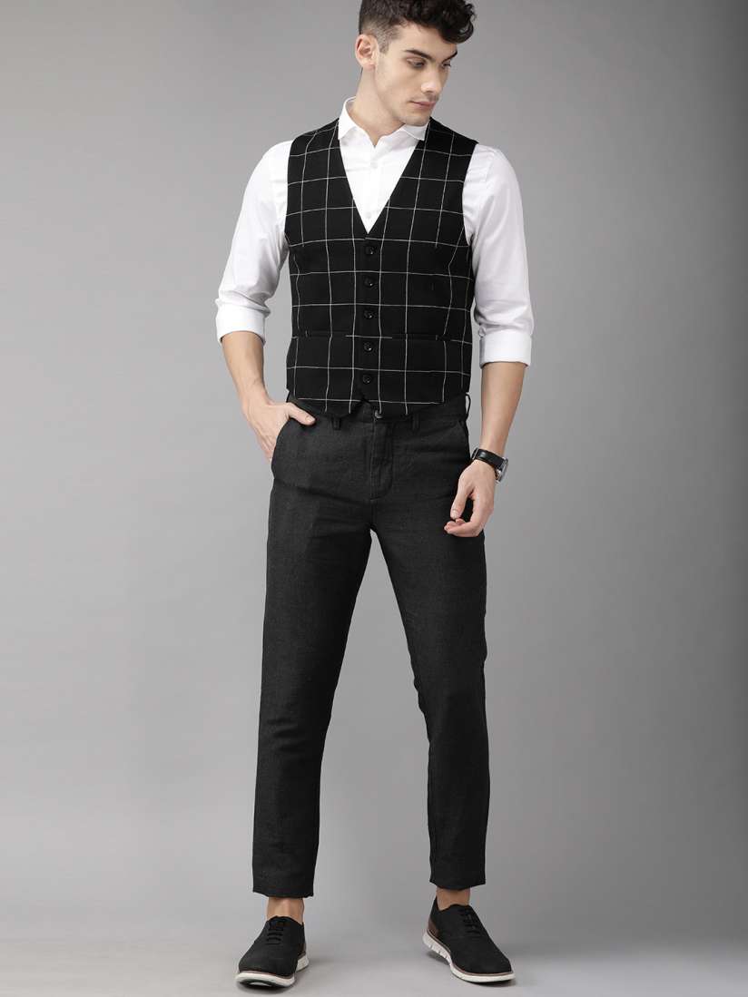 Buy Jack Jones Men Black White Checked Casual Waistcoat Waistcoat for Men 9834615 Myntra