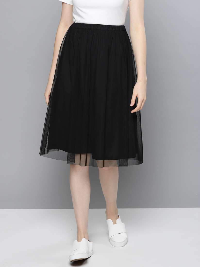 Black net flared skirt hot sale