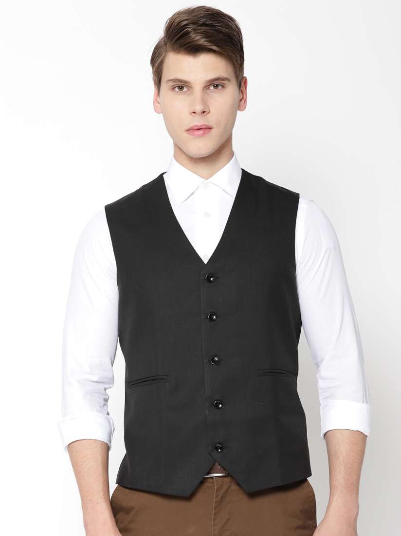 Buy Shaftesbury London Men Black Solid Pure Cotton Waistcoat Waistcoat for Men 9859537 Myntra