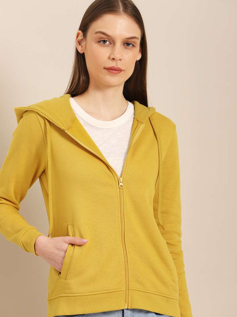 Buy ether Women Mustard Yellow Solid Hooded Sweatshirt Sweatshirts for Women 9867515 Myntra