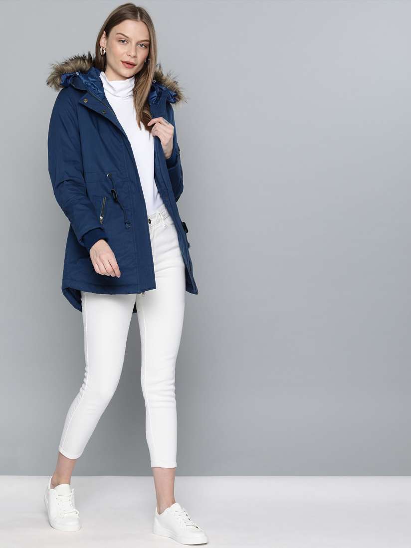 Buy Chemistry Edition Women Navy Blue Solid Parka Jacket Jackets for Women 9888027 Myntra