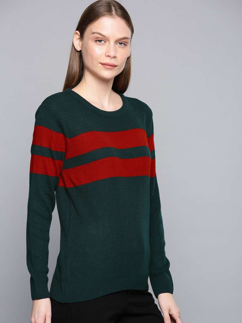 Red and dark green striped sweater shop