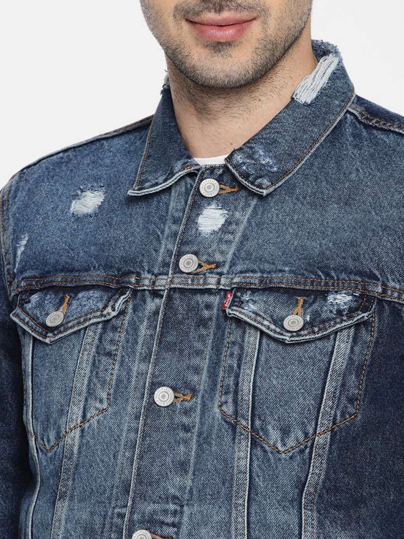 Buy Levis Men Blue Distressed Denim Jacket Jackets for Men 9907671 Myntra