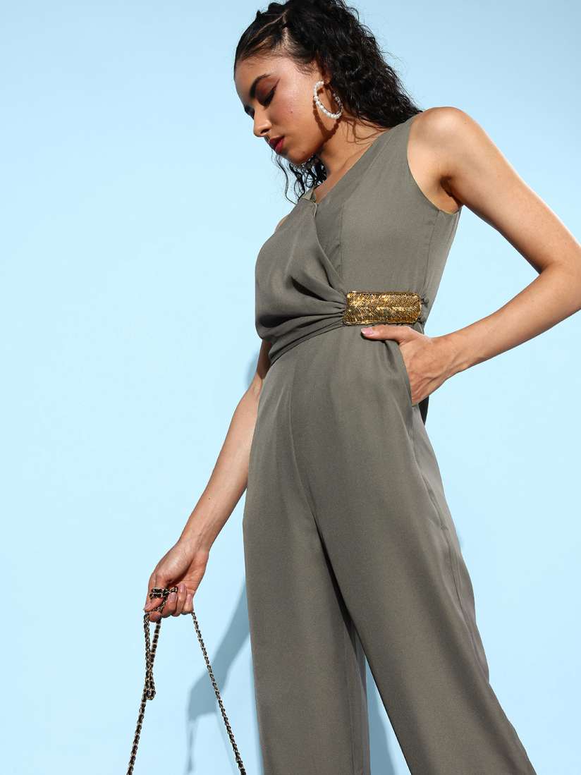 Buy QUIERO Women Grey Warp Detail Jumpsuit Jumpsuit for Women 9921227 Myntra