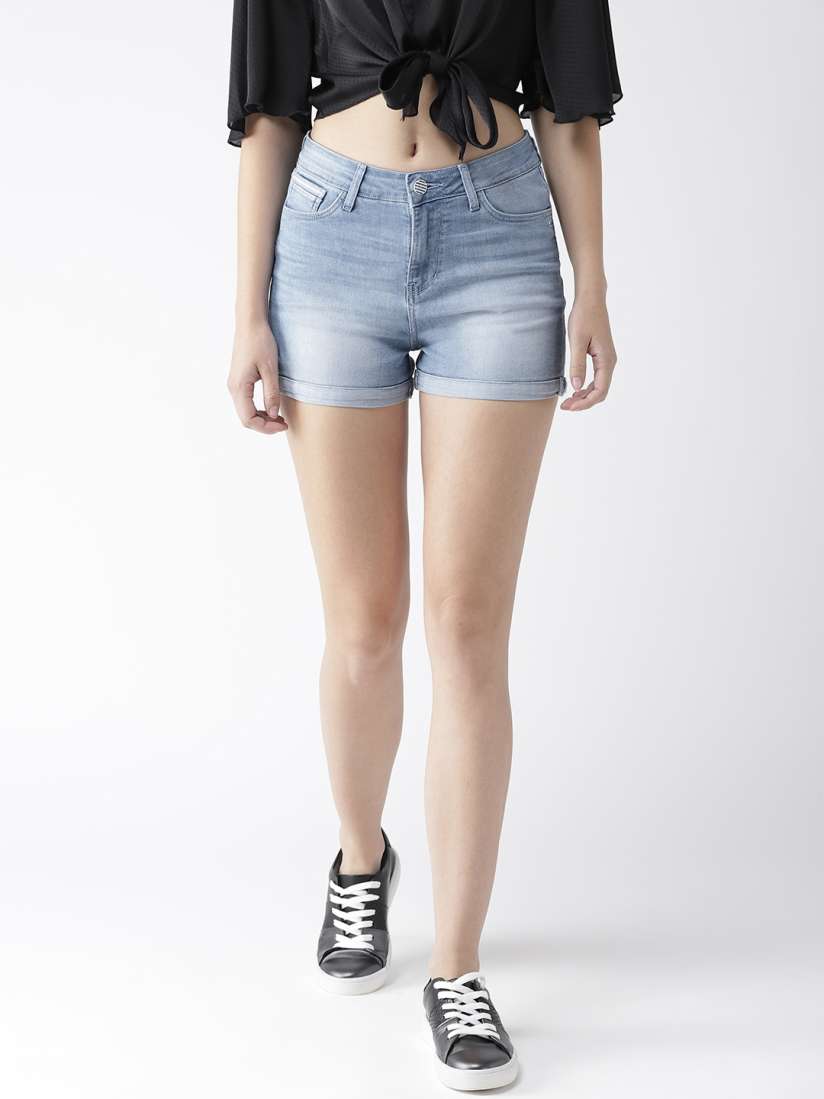 Buy Xpose Women Blue Washed Skinny Fit Denim Shorts Shorts for Women 9937185 Myntra