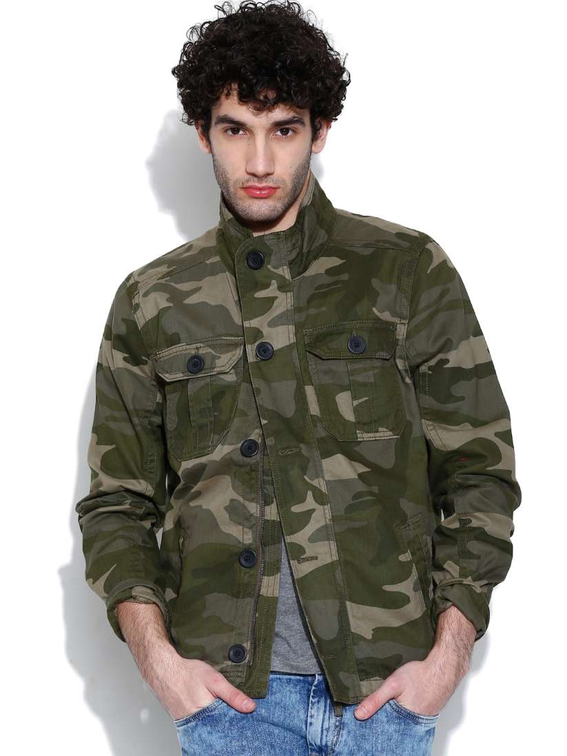 Buy United Colors Of Benetton Olive Green Camouflage Print Jacket Jackets for Men Myntra