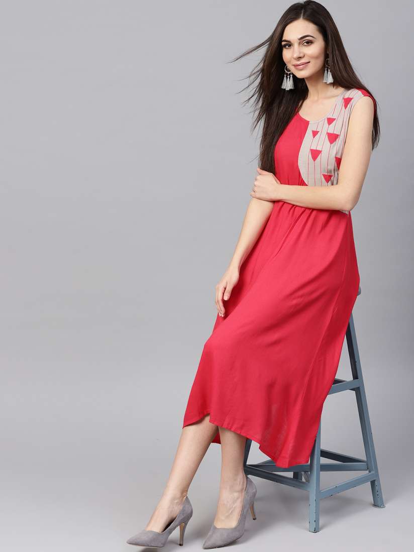 Buy AKS Women Pink Beige Solid A Line Dress with Embroidered Detail Dresses for Women 9948675 Myntra