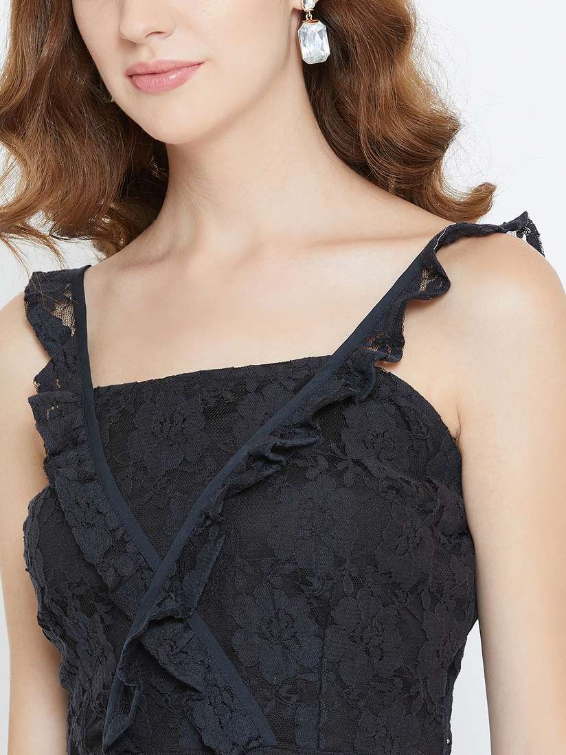 Buy LA LOFT Women Navy Blue Black Lace A-Line Dress Dresses