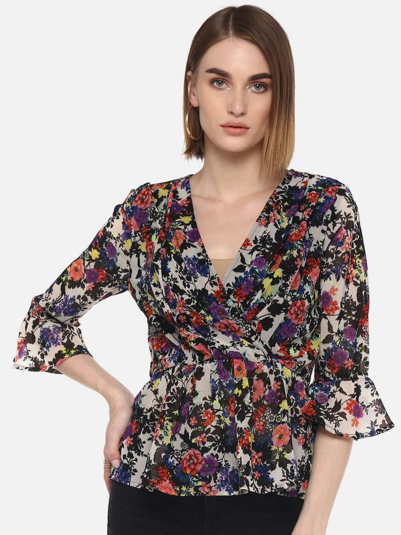 Buy LA LOFT Women Multicoloured Floral Print Wrap Top Tops for Women 9954137 Myntra