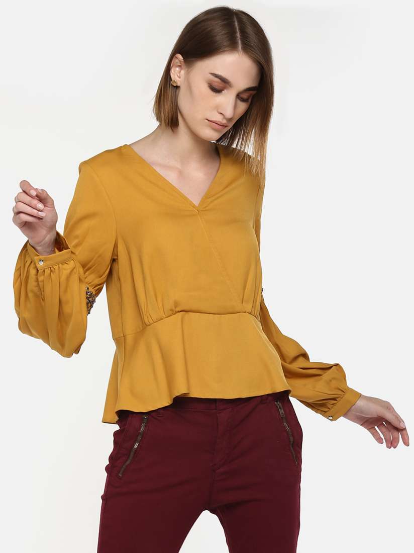Buy LA LOFT Women Mustard Yellow Solid Wrap Top Tops for Women 9954209 Myntra