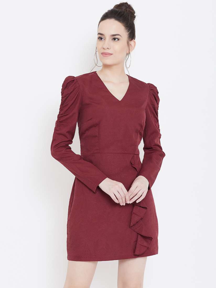 Buy LA LOFT Women Maroon Emboss Print Sheath Dress Dresses for Women 9954349 Myntra