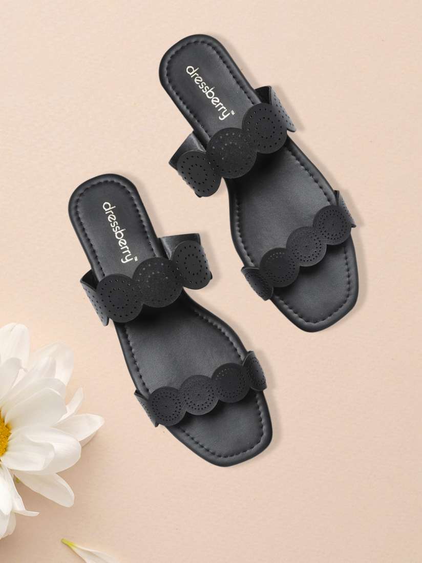 Buy DressBerry Women Black Solid Perforated Open Toe Flats Flats for Women 9963559 Myntra