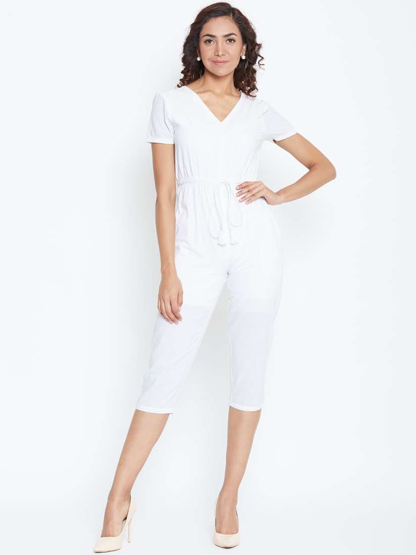 Buy DODO MOA White Solid Capri Jumpsuit Jumpsuit for Women 9963811 Myntra