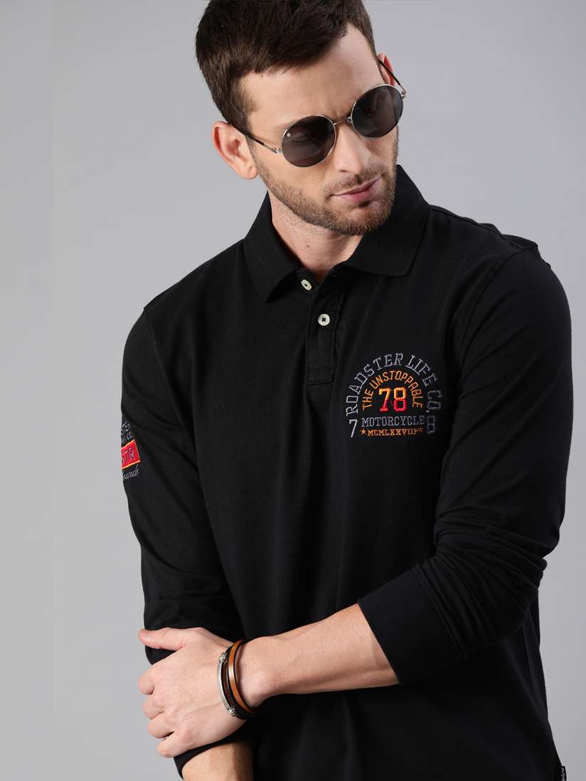 Buy The Roadster Lifestyle Co Men Black Solid Polo Collar Pure Cotton T shirt Tshirts for Men 9972767 Myntra