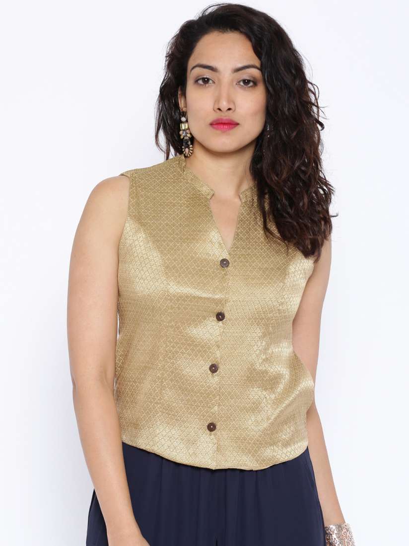 Buy BIBA OUTLET Golden Ethnic Jacket with Woven Design Jackets for Women 997783 Myntra