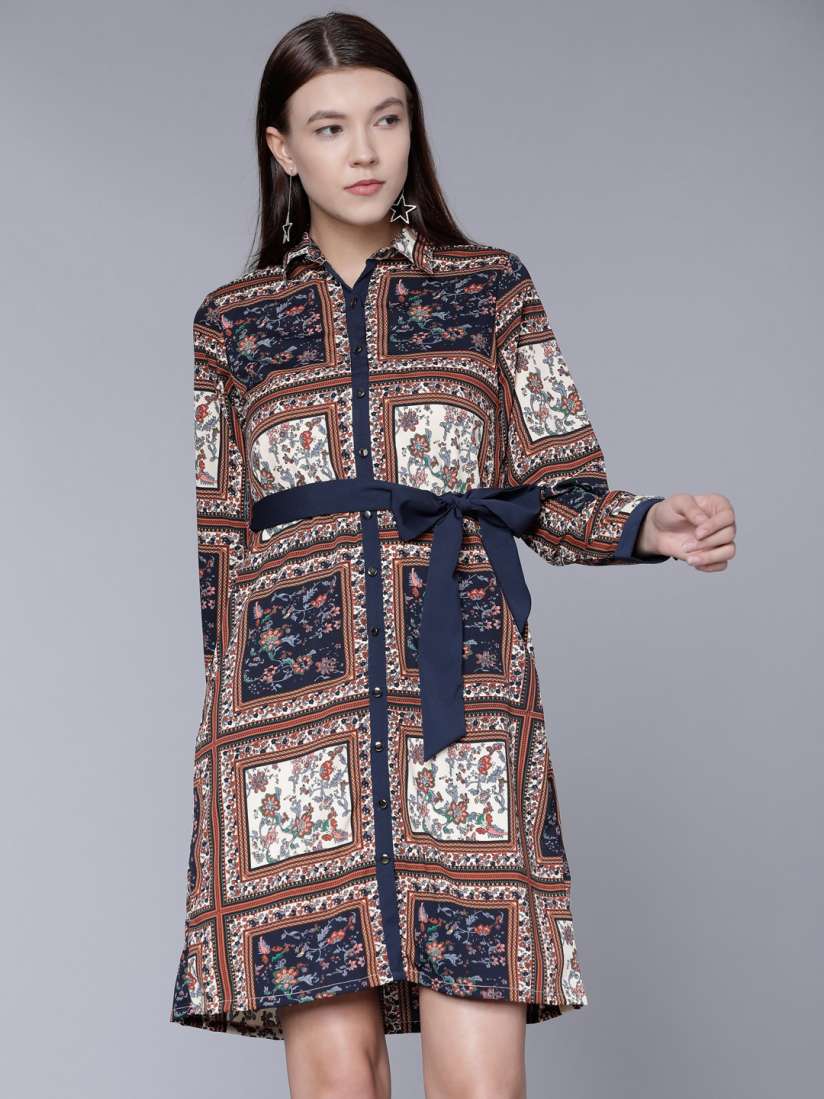 Buy Tokyo Talkies Women Navy Blue Printed Shirt Dress Dresses for Women 7717666 Myntra