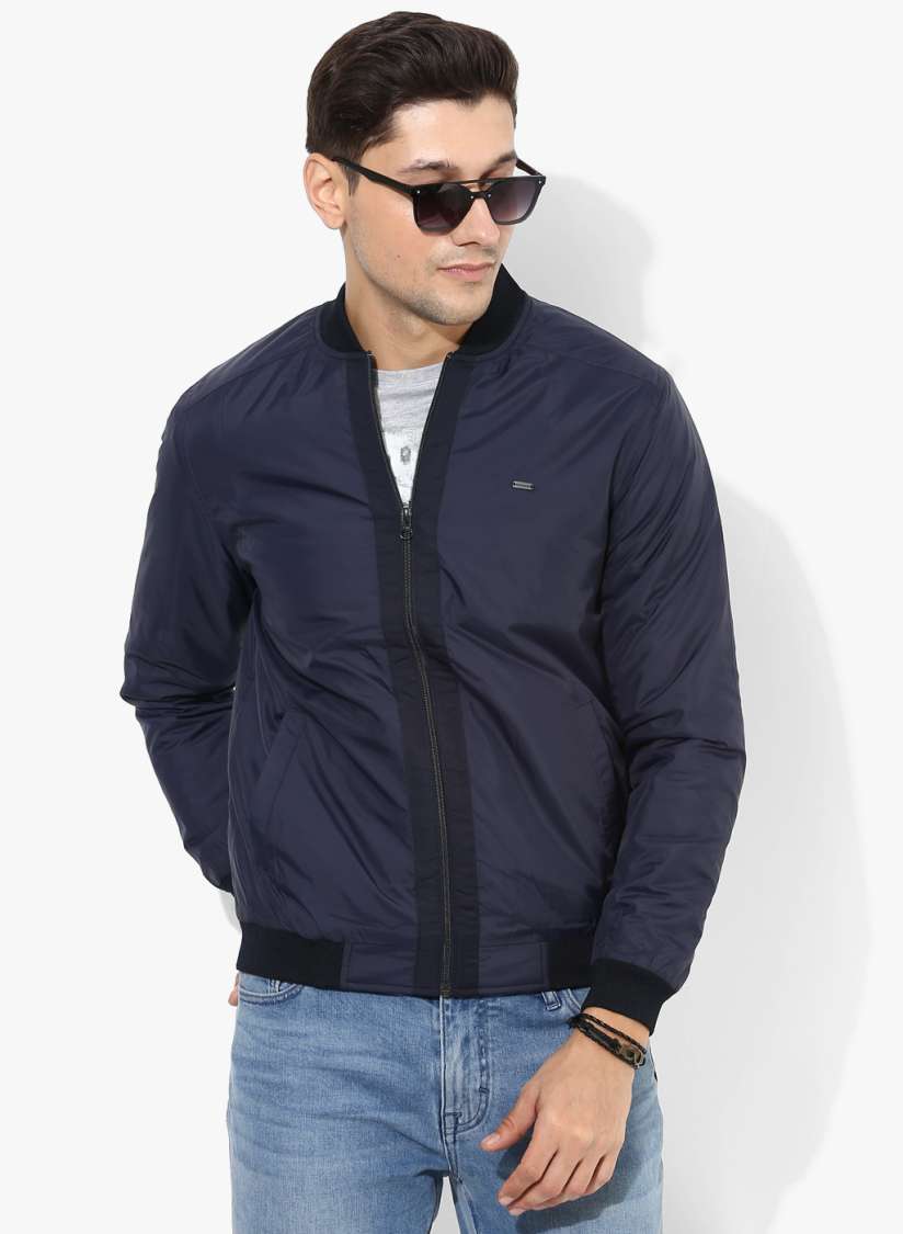 Navy blue polyester casual jacket store