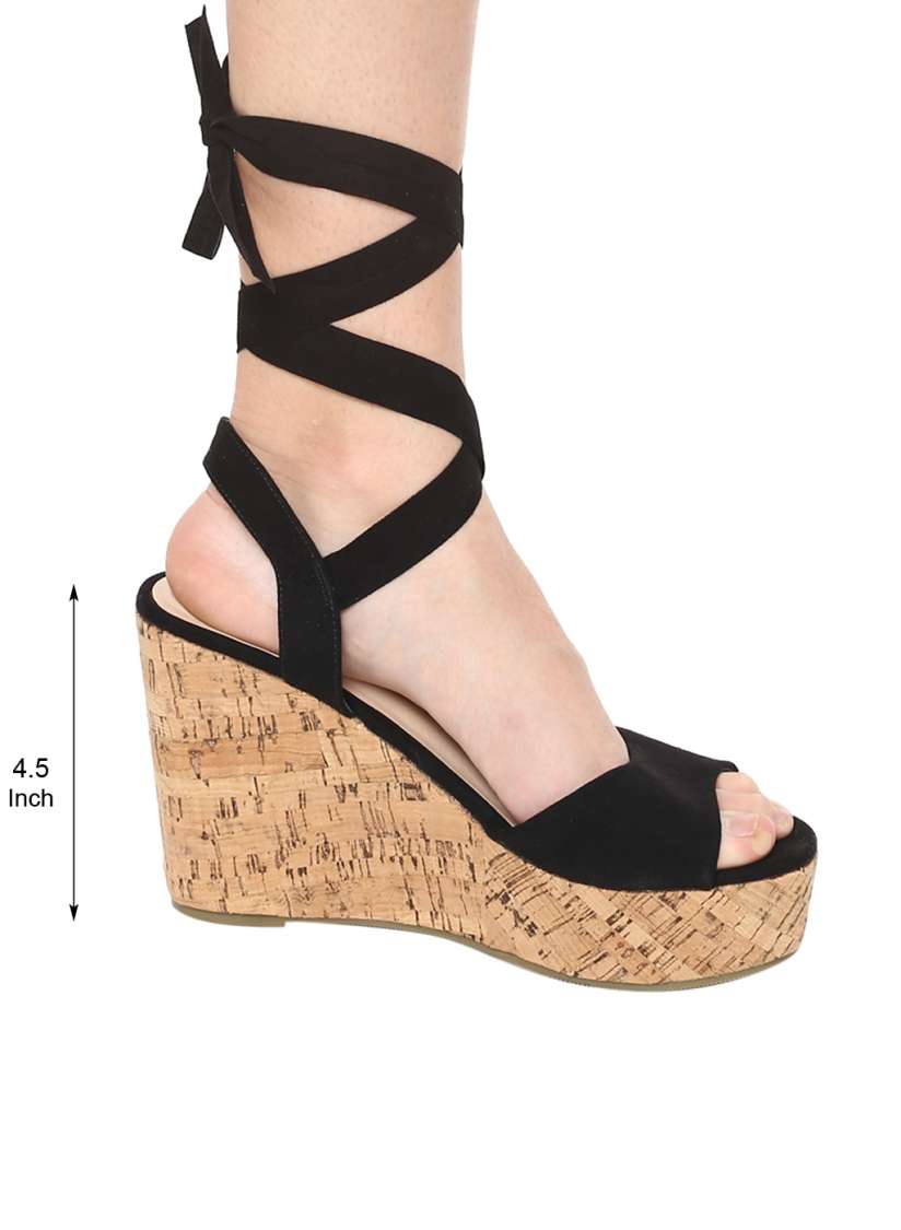 Buy Black Lace Up Wedges Heels for Women 7931113 Myntra